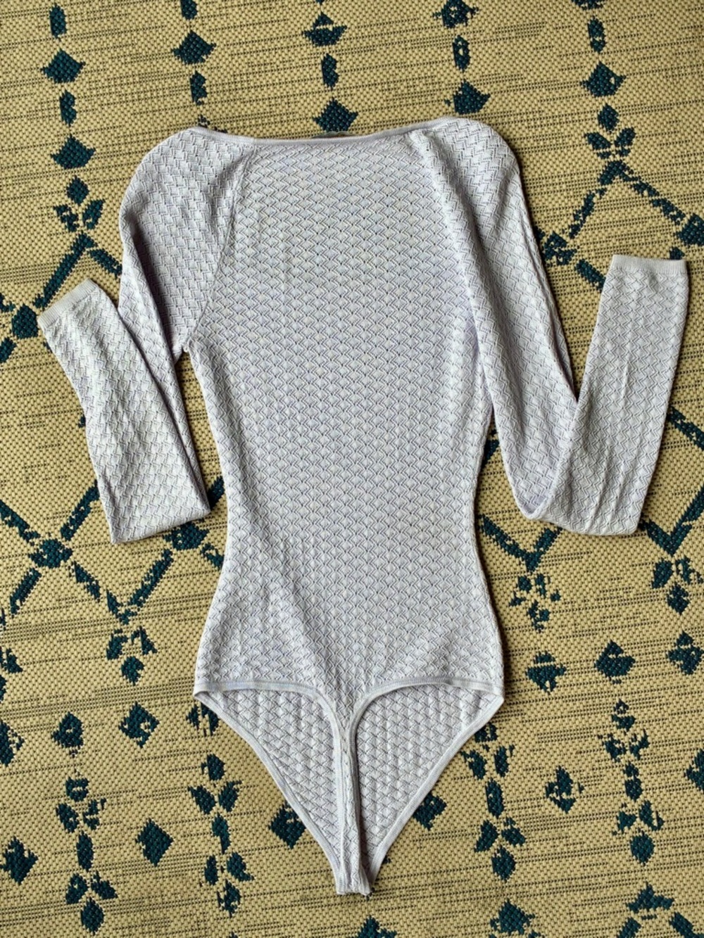 Abercrombie & Fitch Bodysuit Open Weave Crochet Knit Longsleeve - Lilac XS - Picture 2 of 8